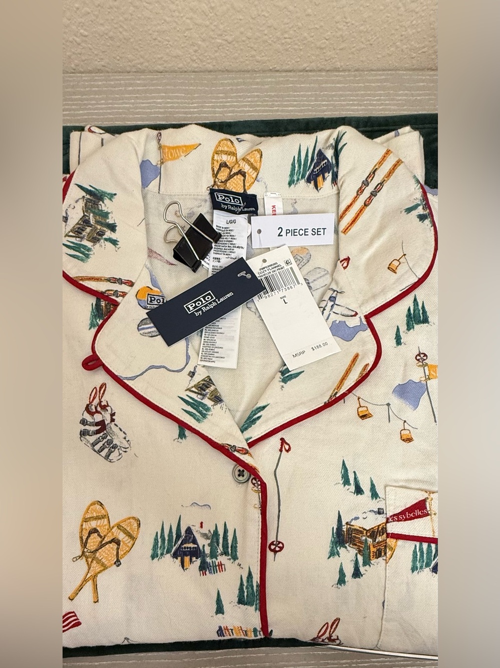 🛍🛍 BRAND NEW!! POLO RALPH LAUREN COZY FLANNEL TRAVELER SKI PRINT 2-PC PJs - Picture 2 of 8